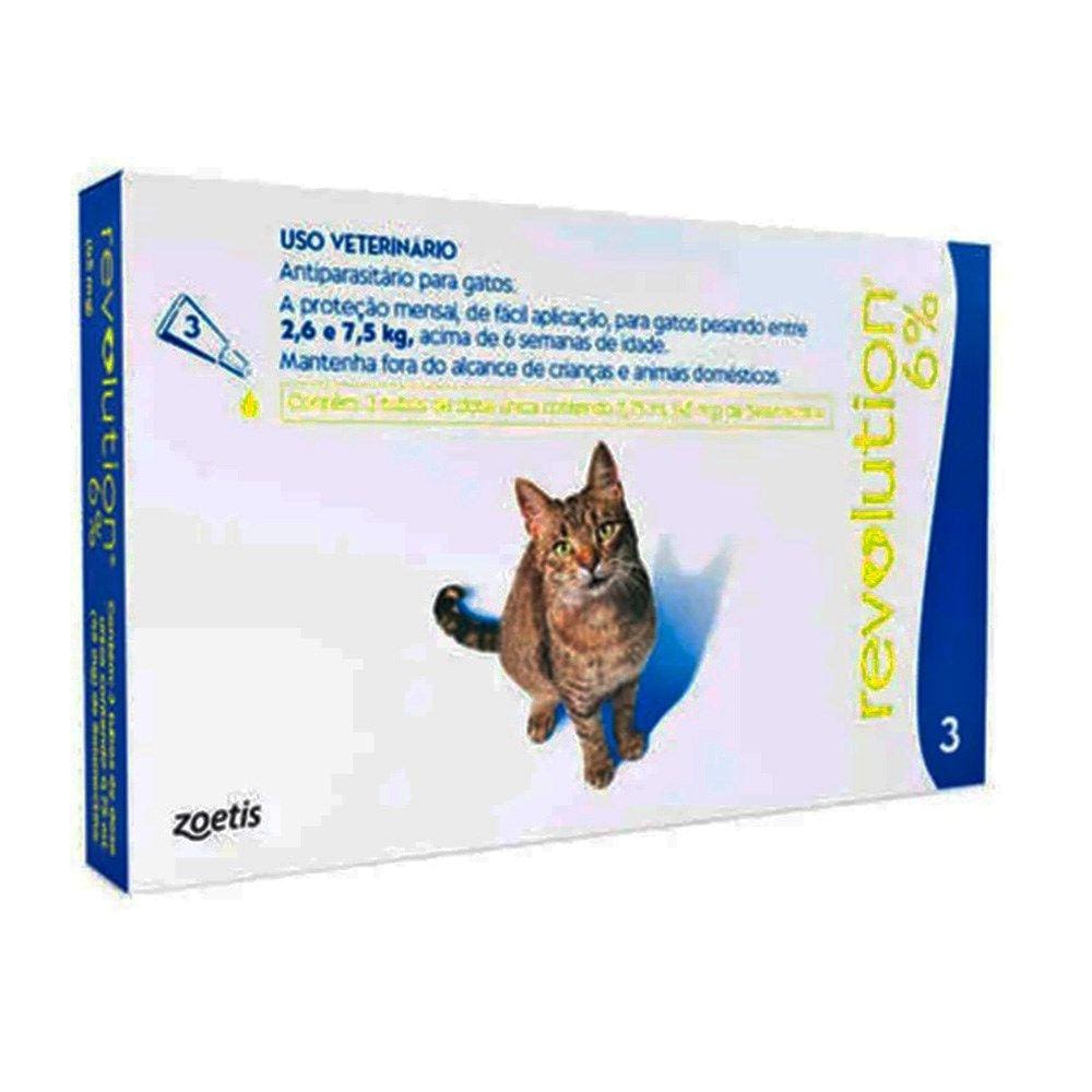 Antipulgas Revolution 6% Gatos 2,6 A 7,5Kg C/3 Pipetas Zoetis