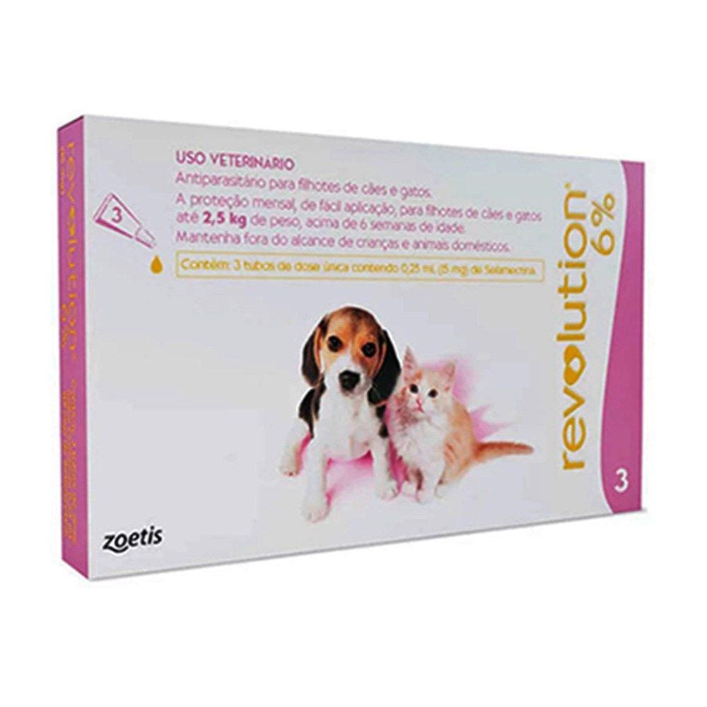 Antipulgas Revolution 6% Filhotes Cães e Gatos Até 2,5Kg C/3 Pipetas Zoetis