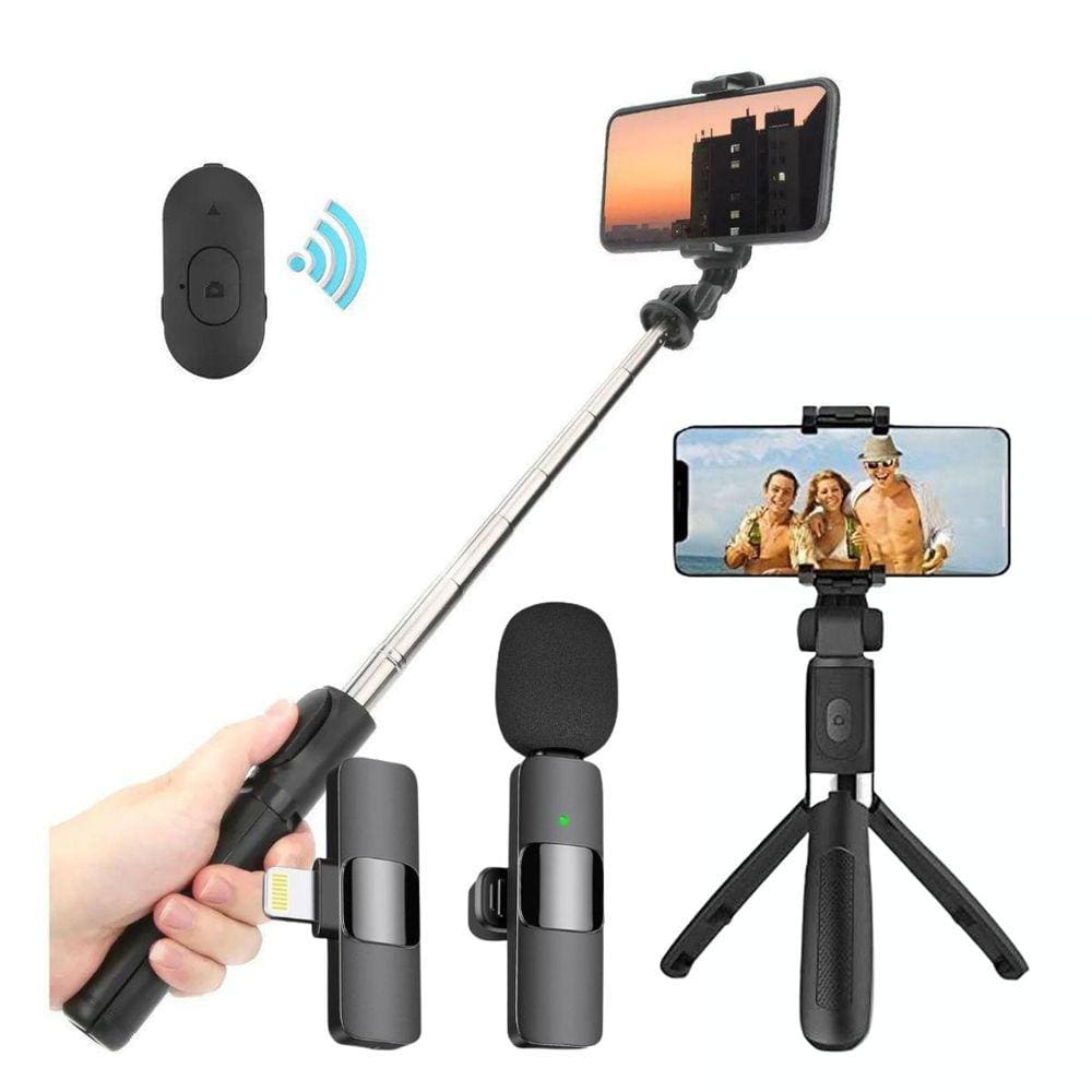 BASTÃO DE SELFIE + MIC LAPELA PARA lPHONE