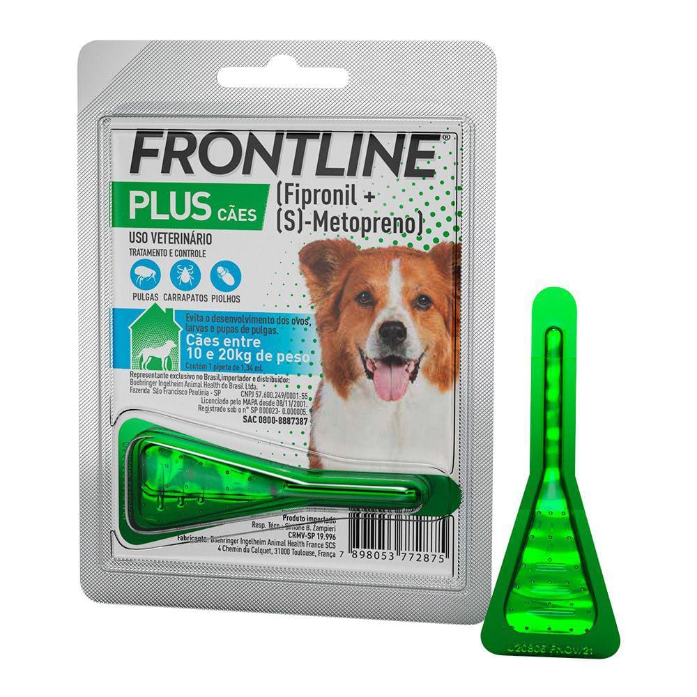 Frontline Plus Antipulgas e Carrapatos Cães 10 a 20kg