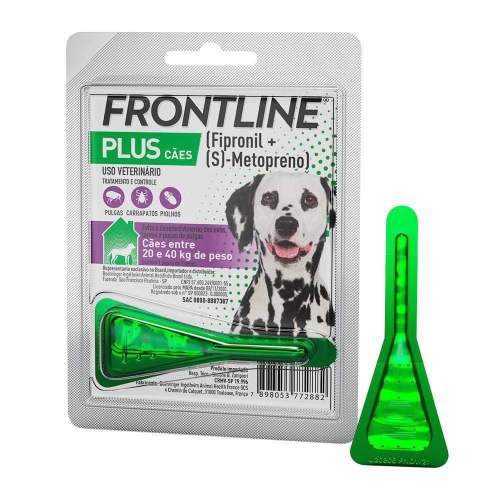 Frontline Plus Antipulgas e Carrapatos Cães 20 a 40kg