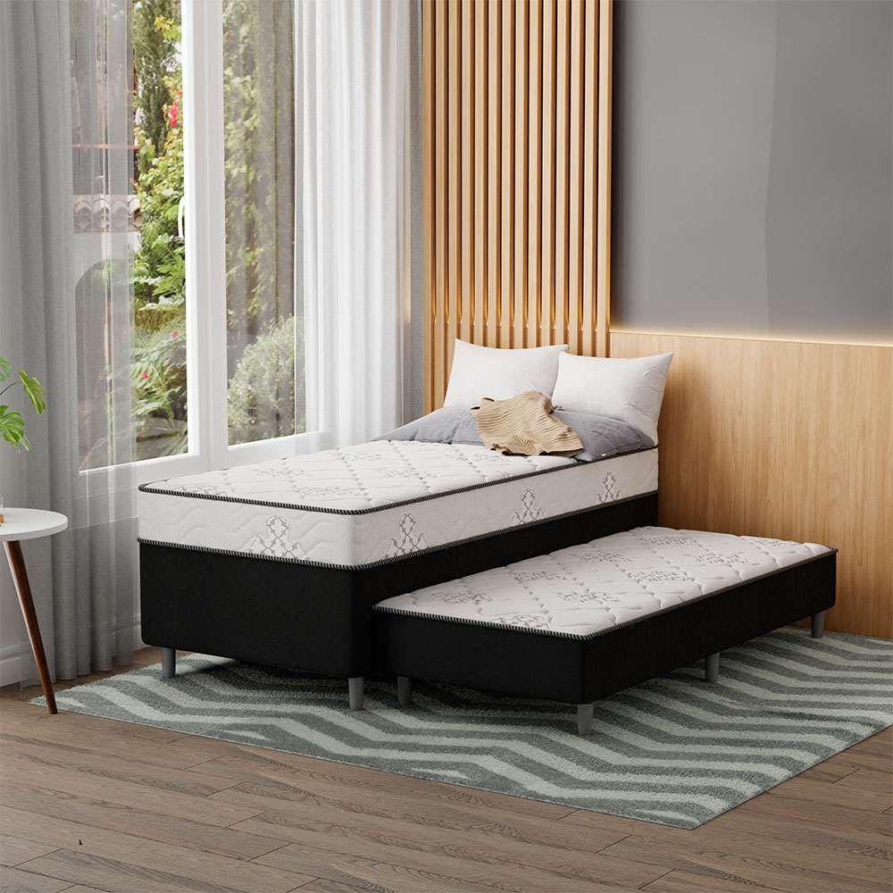 cama box conjugada solteiro premier unibox molas ensacadas (63x88x188) com cama auxiliar preta