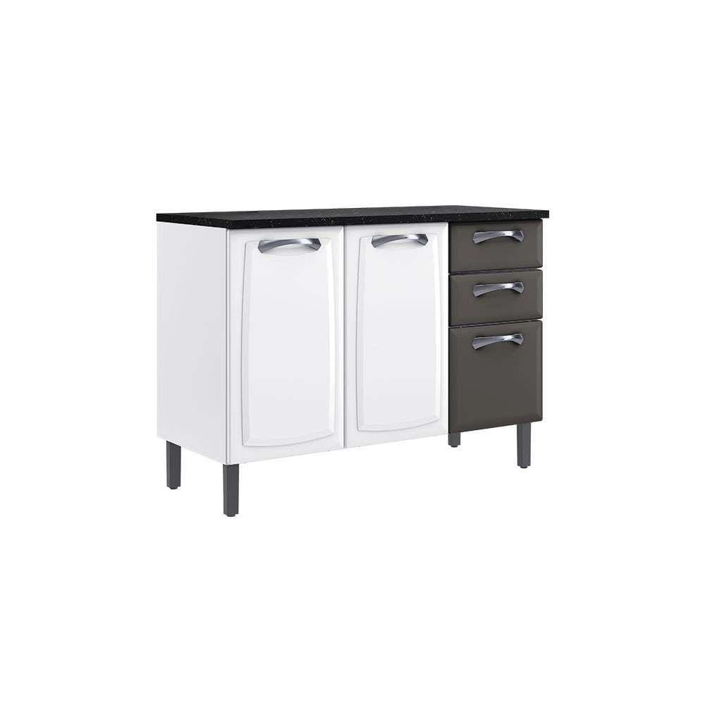 balcão de cozinha com tampo new premium 3 pt 2 gv branco e grafite