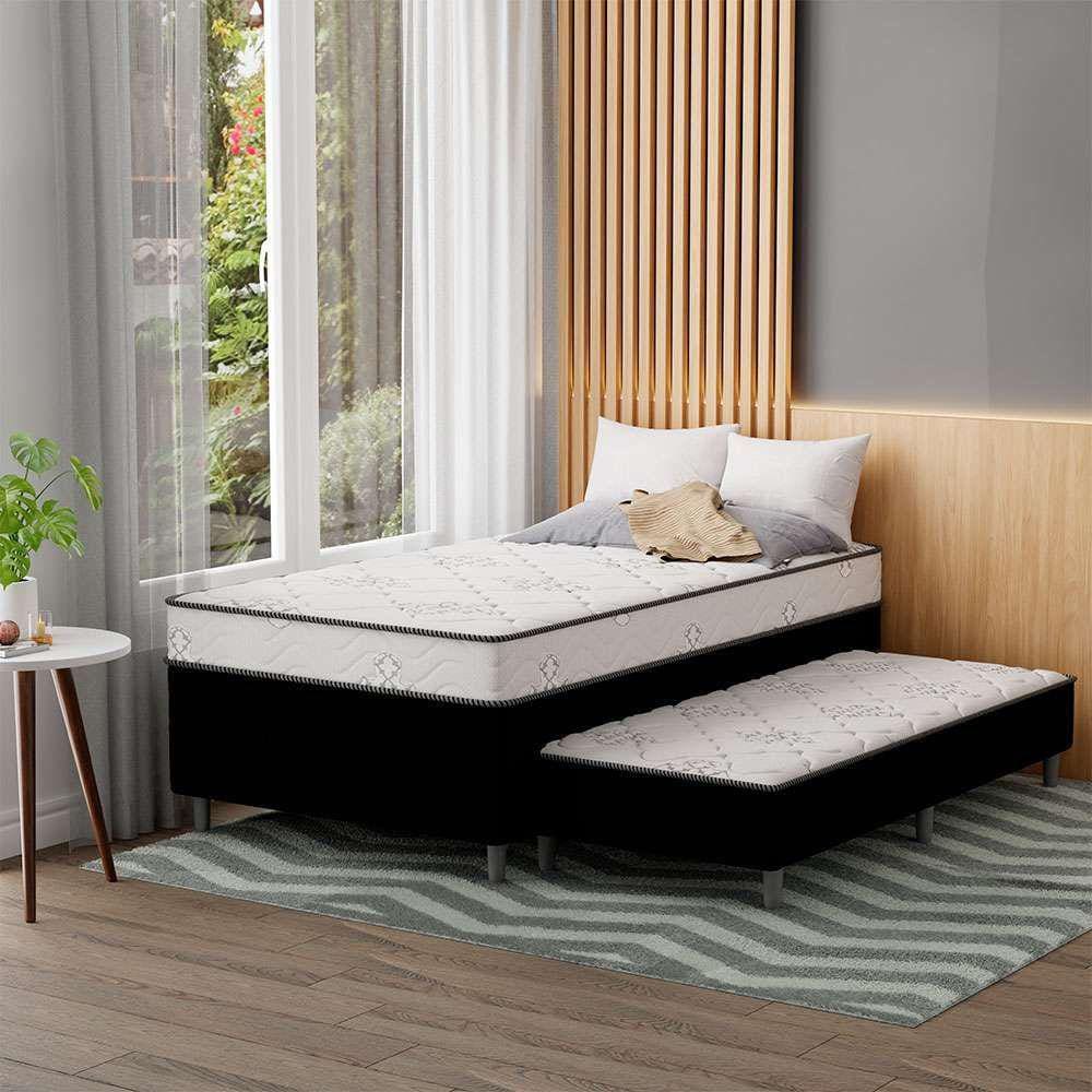 cama box conjugada solteirão premier unibox molas ensacadas (63x108x198) com cama auxiliar preta