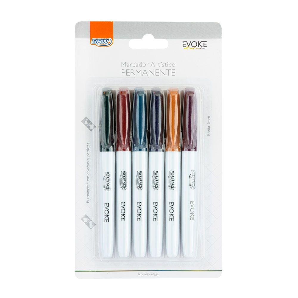 Marcador Artístico Permanente Vintage Ponta Fina Blister com 6 Unidades BRW