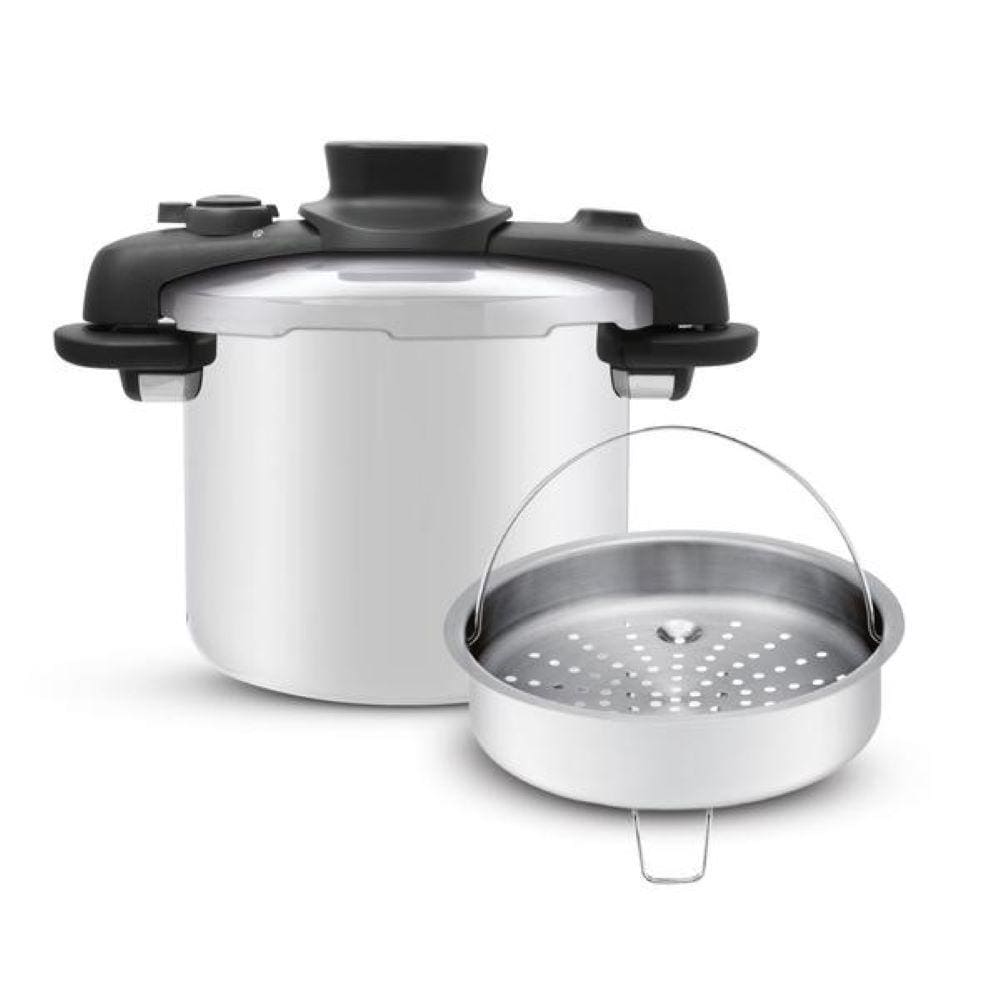 Panela de Pressão 7L Tefal Opti`Space em Inox com Fundo Triplo e Cesto de Vapor