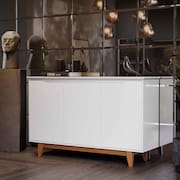 Aparador Buffet Quarto Sala Flow 3 Portas com Pés de Madeira Branco - Rede Móveis