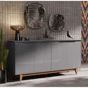 Aparador Buffet Sala Flow 4 Portas com Pés de Madeira Cinza - Rede Móveis
