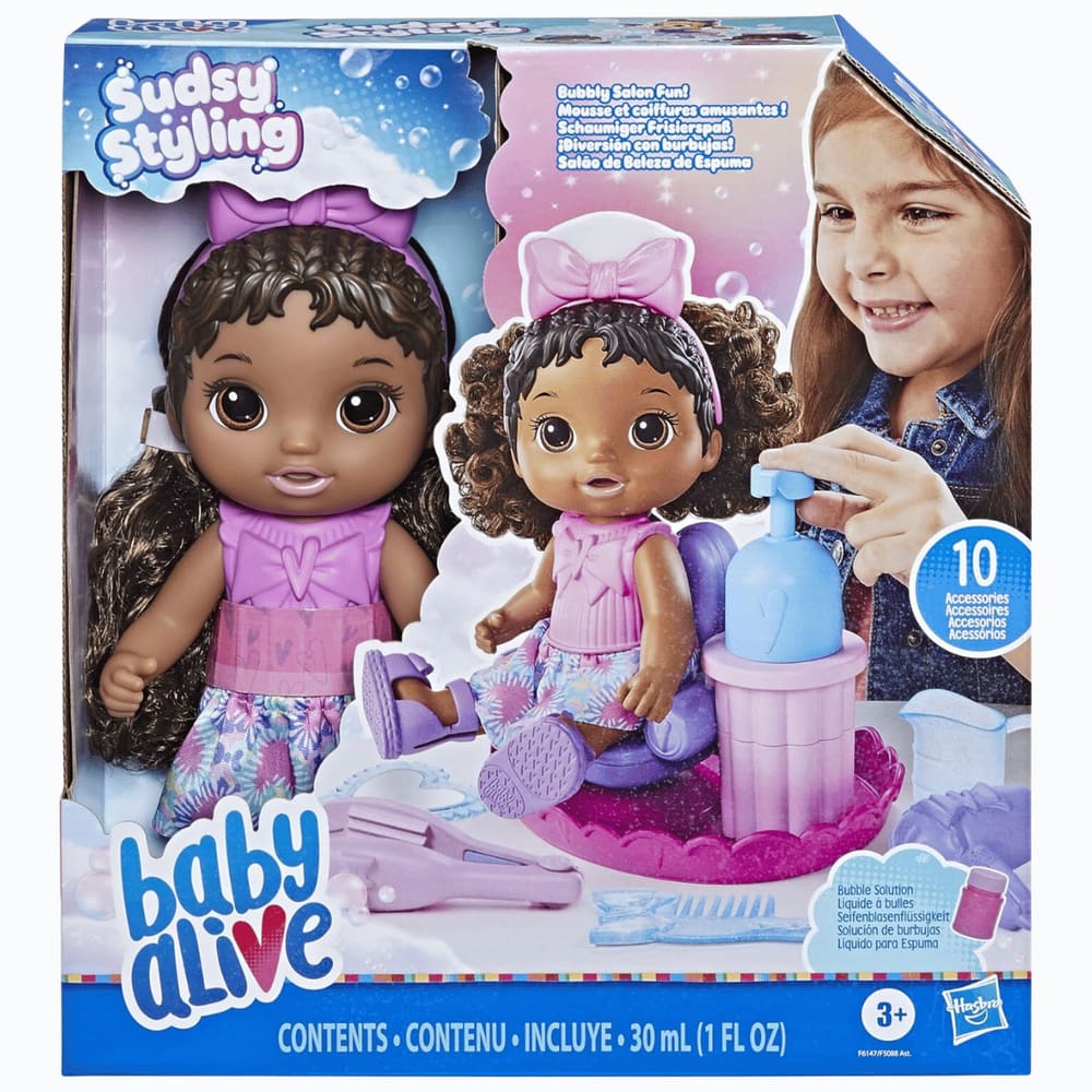 Boneca Baby Alive Sudsy Styling Cabelos Pretos Bebê Hasbro