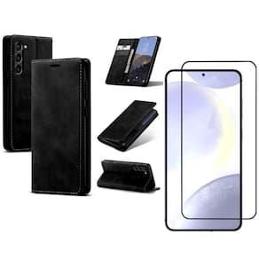 Kit Capinha Carteira Flip Para Samsung S24 + Película 3D