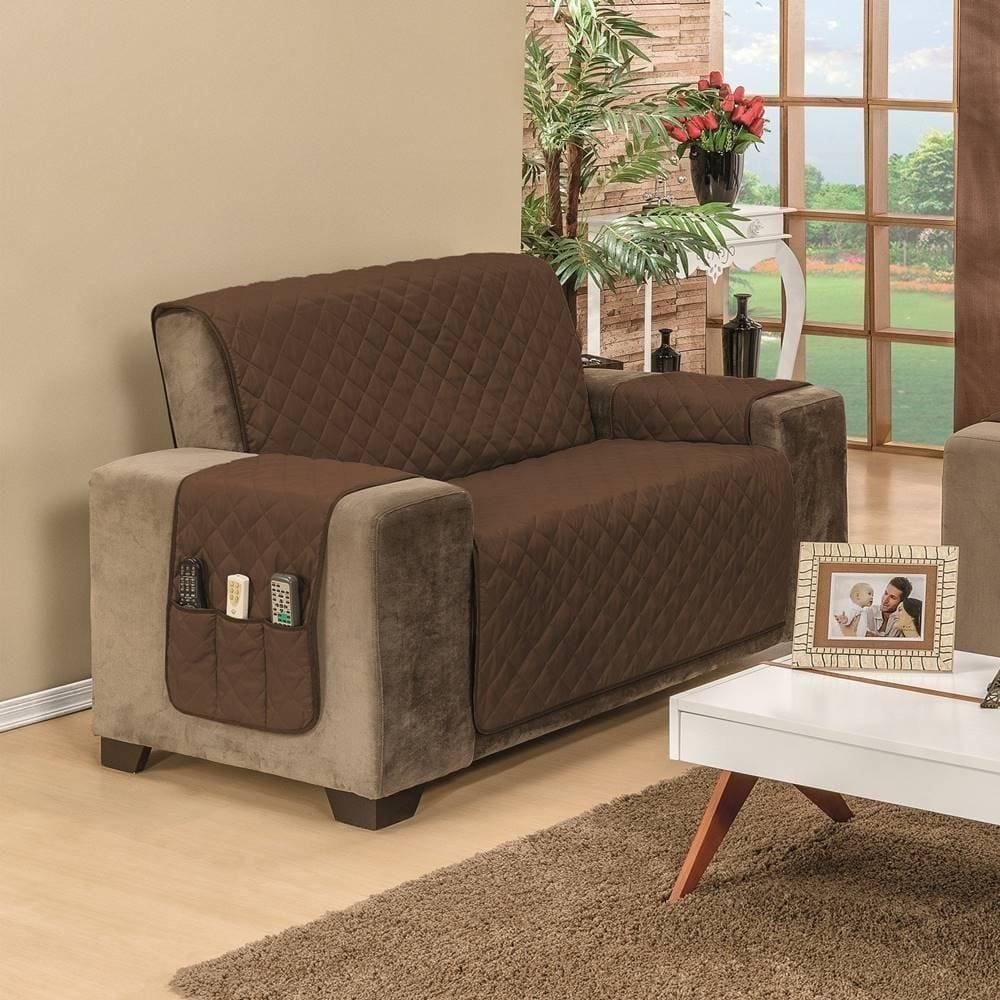 Protetor De Sofá Dupla Face Manu 2 Lugares King - Cáqui-marrom