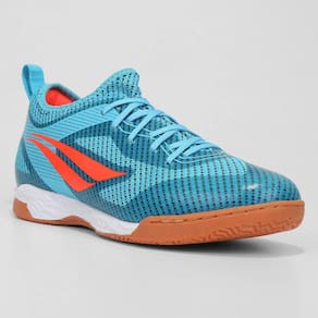 Chuteira Futsal Penalty Max 500 Ecokint XXI - Azul Turquesa e Laranja
