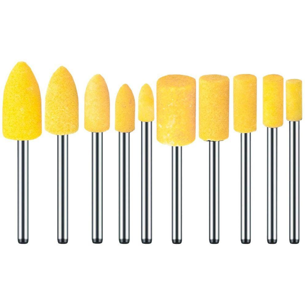 Kit 10 Ponta Montada Amarela Rebolo Abrasivo Micro Retíficas