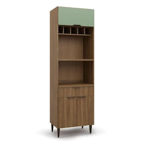 Armário Paneleiro 3 Portas 1 Gaveta Paris Nogal Manchester/ Verde Matte