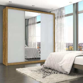 Guarda-roupa Casal 4 Espelhos 3 Portas de Correr 4 Gavetas Max Plus Espresso Móveis Cinamomo Off White