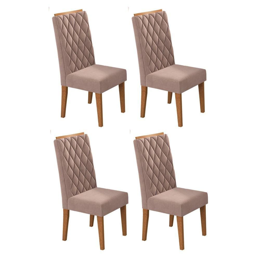 Kit com 4 Cadeiras para Sala de Jantar Mdp/mdf Dyniz Veludo Rosa