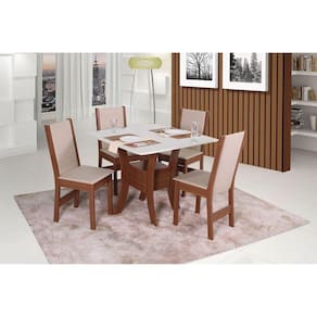 Conjunto para Sala de Jantar Mesa Quadrada Amanda com 4 Cadeiras Nobre Naturalle/Off White