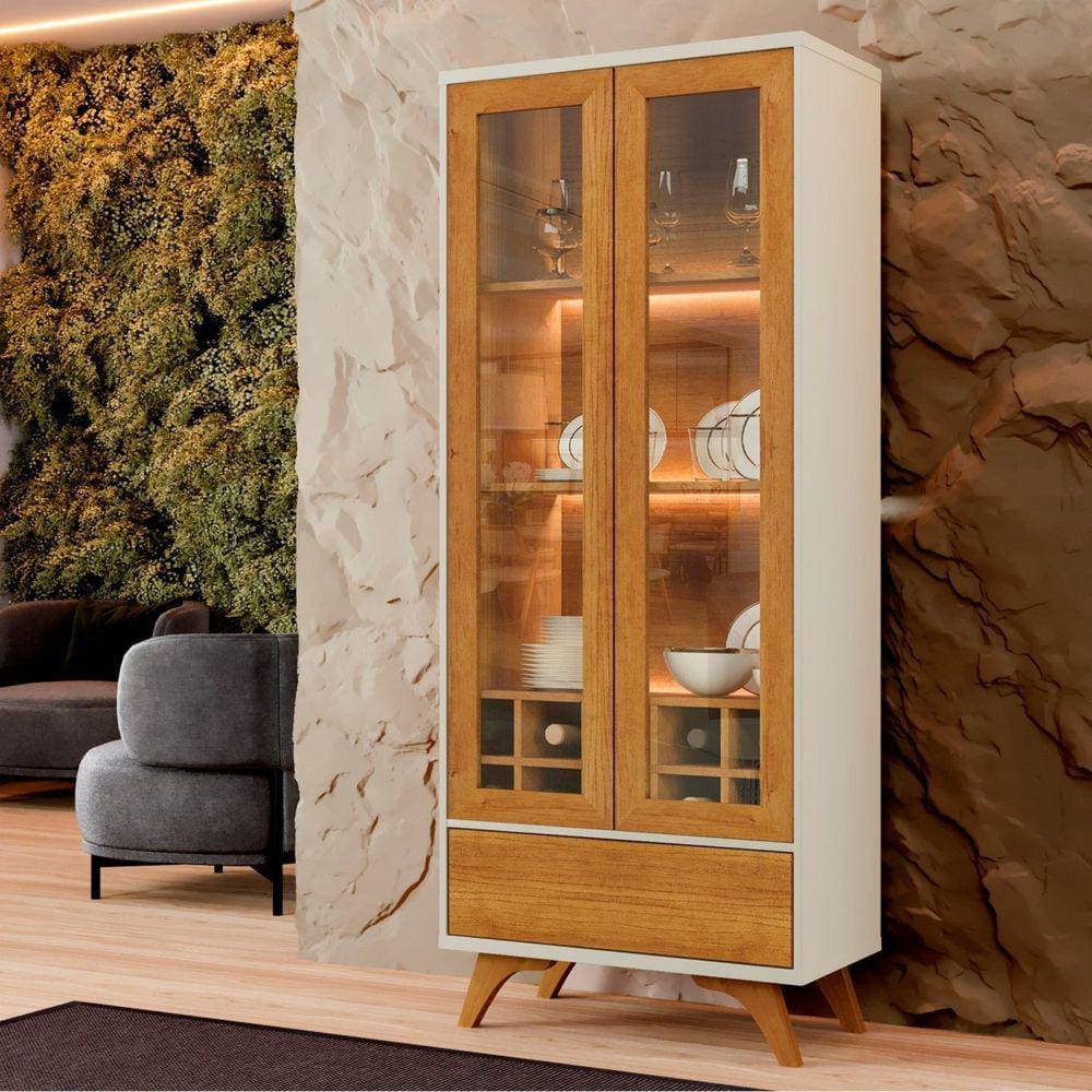 Cristaleira Reflecta 2 Portas Mavaular Off White/Naturalle