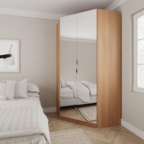 Guarda Roupa de Canto Closet com 6 Prateleiras e Portas de Espelho Modular Hera Cabecasa Madeiramade Louro
