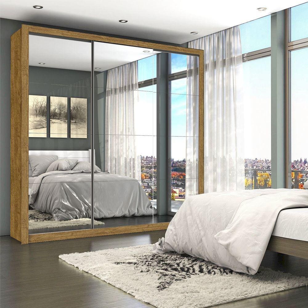 Guarda-roupa Casal 4 Espelhos 3 Portas de Correr 4 Gavetas Max Premium Espresso Móveis Cinamomo