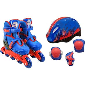 Patins Inline Infantil Azul Uni Toys com kit de proteção Capacete Tamanho M 34 ao 37