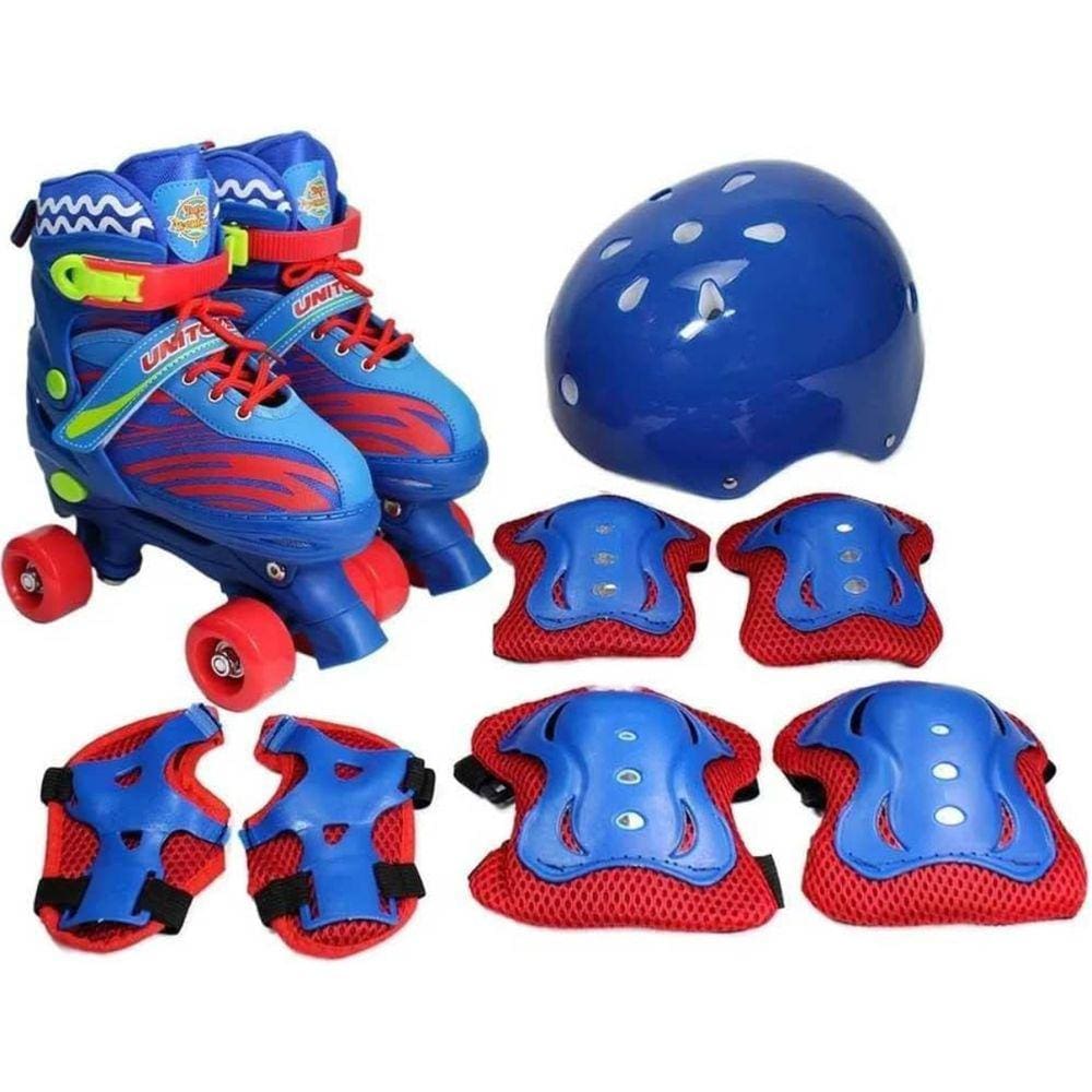 Patins Infantil tamanho 30 ao 33 Azul com Kit proteção incluso com capacete Uni Toys