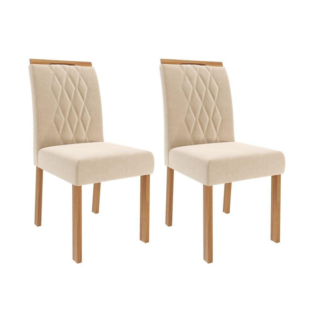 Jogo com 02 Cadeiras Juliana Wood Ii Madeira/ Nude