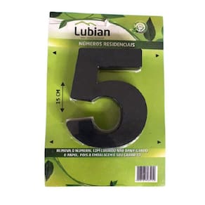 Numeral Cinco Plástico De Alta Resistência Abs 15 Cm Preto