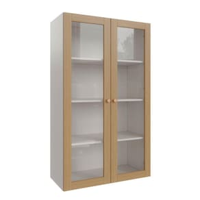 Armário Aéreo 2 Portas 135cm com Porta de Vidro Arizona Cabecasa Madeiramadeira Branco/Figueira