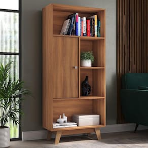 Estante para Livros Pequim 1 Porta 3 Prateleiras Nogal Espresso Nogal