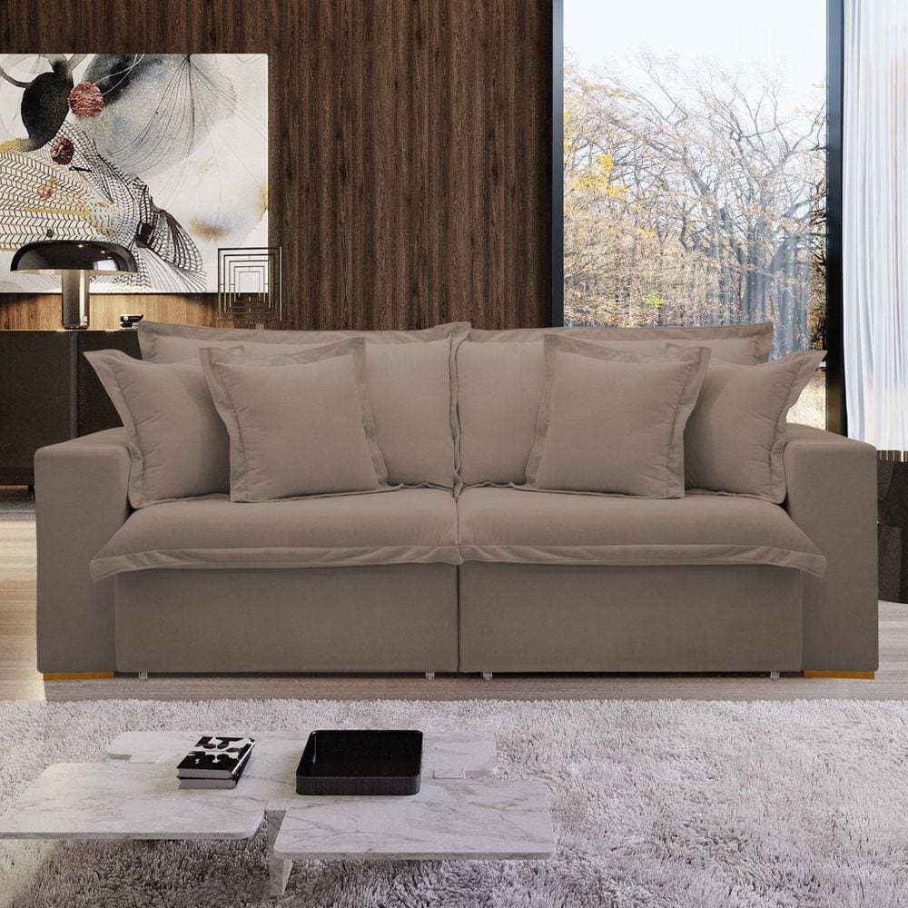 Sofá Cama Retrátil e Reclinável Arizona 240cm Bege Escuro