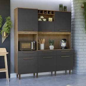 Cozinha Compacta 6 Portas 3 Gavetas Nicho Italy Veneza Cinamomo/Grafite
