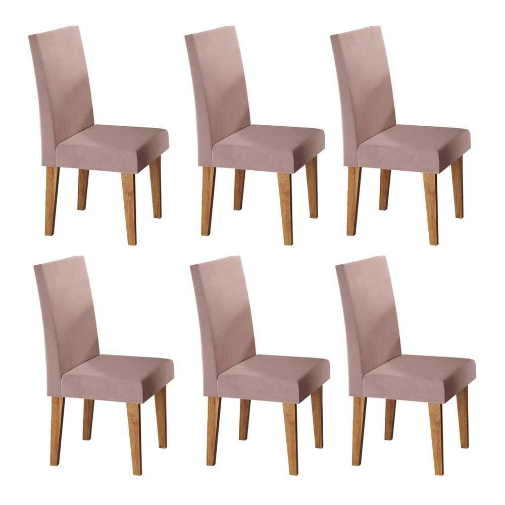 Kit com 6 Cadeiras para Sala de Jantar Mdp/mdf Wallace Veludo Rosa