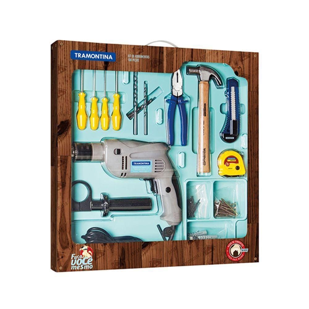 Kit De Ferramentas Com Furadeira De Impacto 1-2pol 500w 100pçs 110v - Tramontina