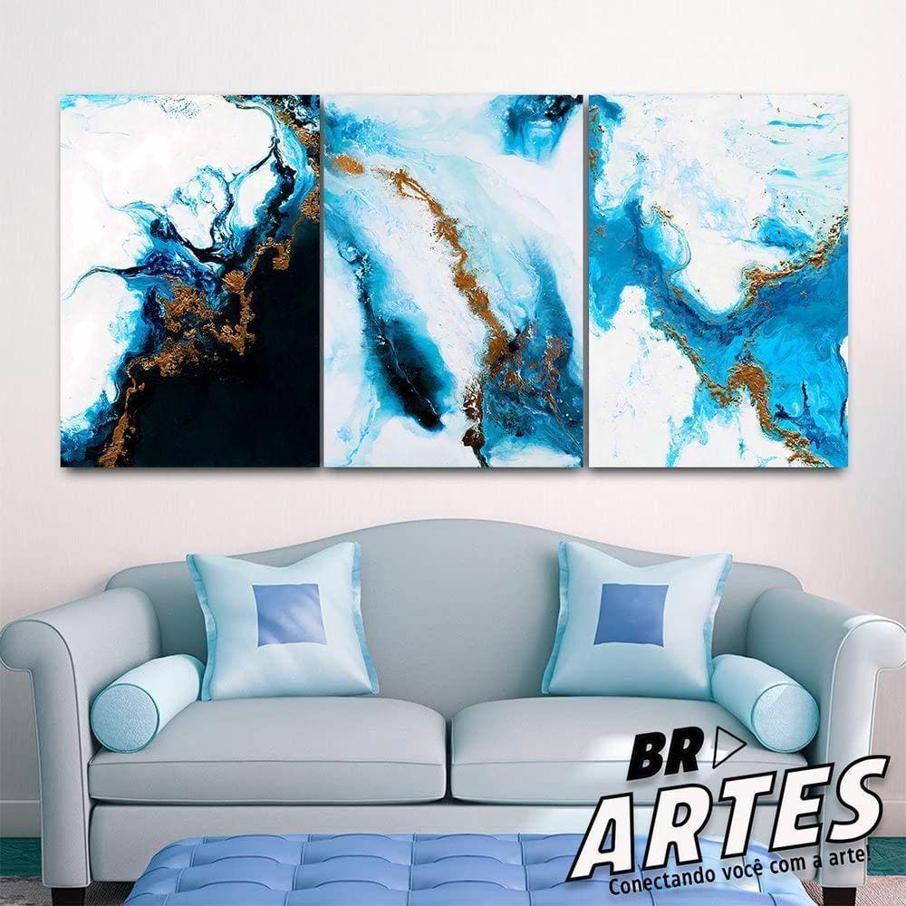 Quadro Trio Abstrato Geométrico Azul -- Br Artes