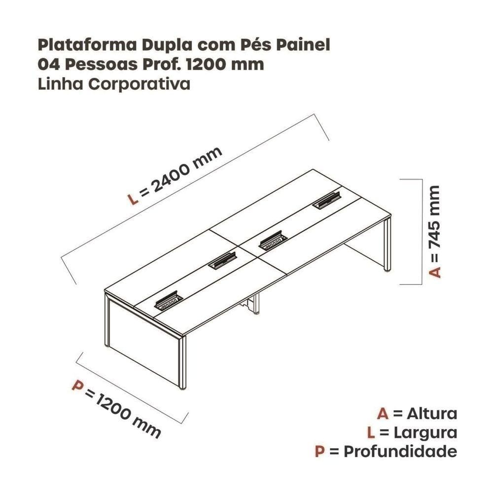 Mesa Plataforma Dupla para 4 Lugares para Coworking 120x120/4p Cinza