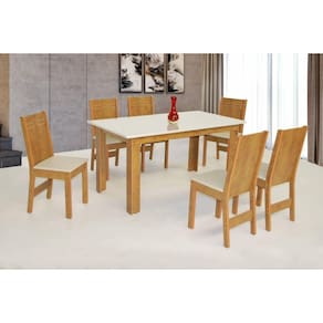 Conjunto Mesa Mariah com 6 Cadeiras Elane Freijo Off White