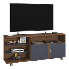 Rack Tv Até 65" Com 2 Portas E Rodízios Multimóveis Cr45222 Freijó Rústico/grafite