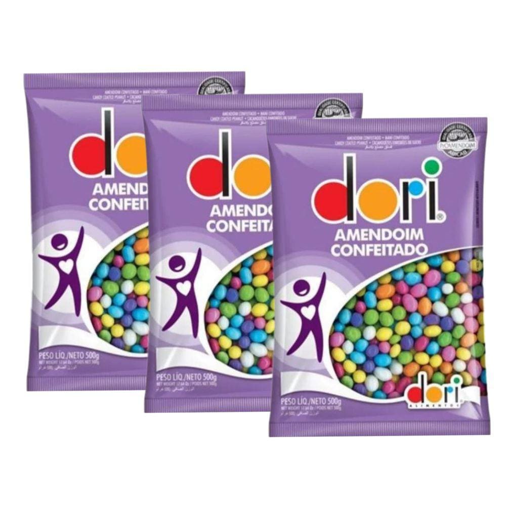 Amendoim Colorido Dori Confeitado 500g - 3 Pacotes
