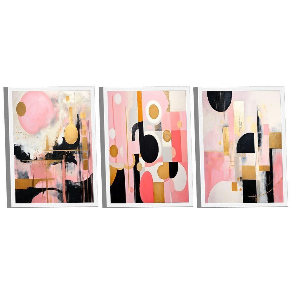 Conjunto De Quadros Trio Abstract Pink Light -- Br Artes