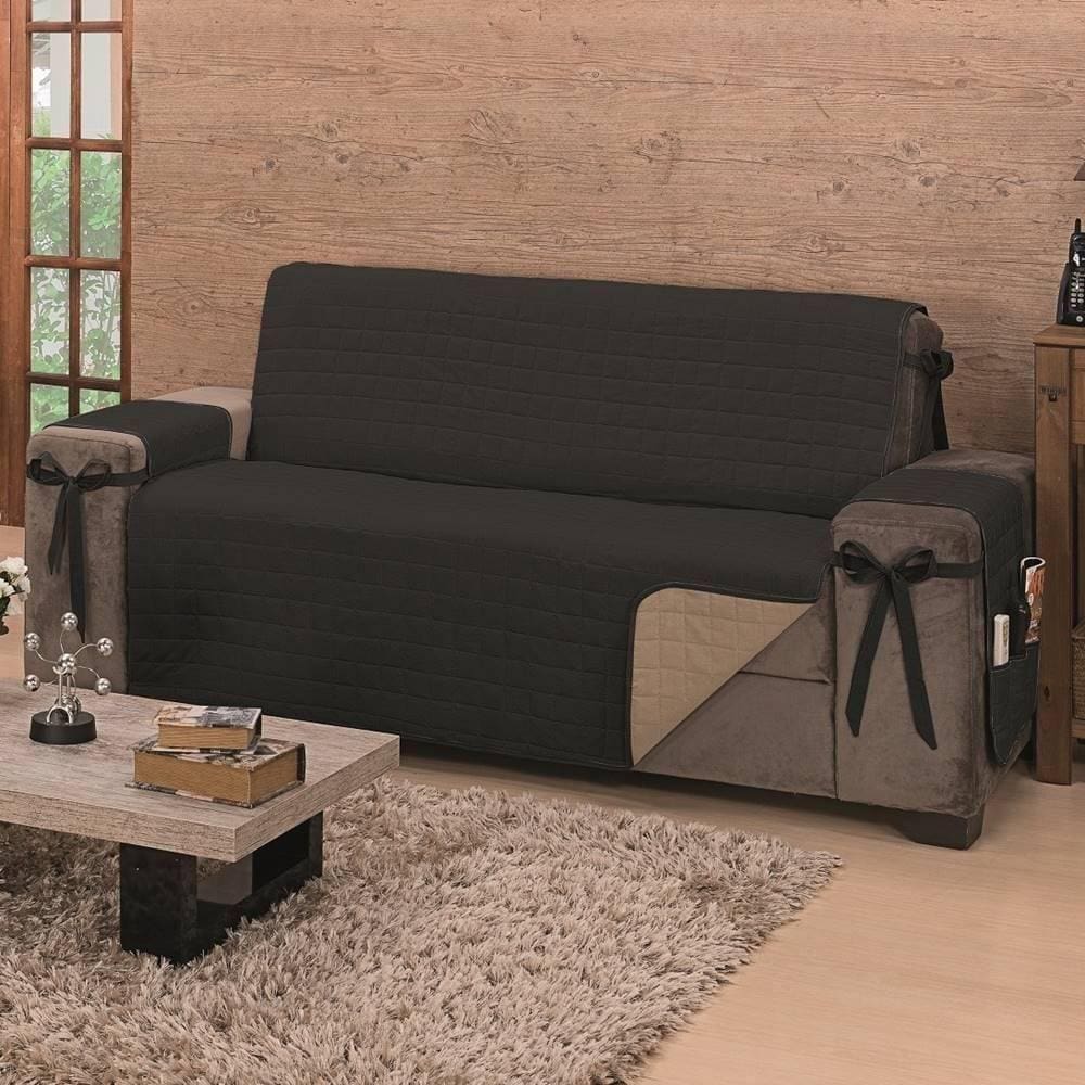 Protetor De Sofá Dupla Face Premium 2 E 3 Lugares - Preto-cáqui