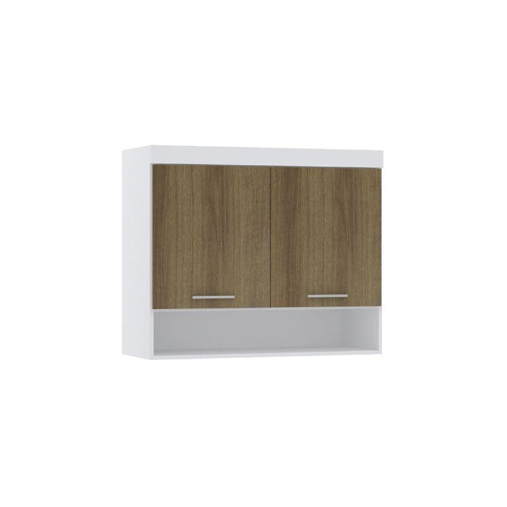 Armário Aéreo Maleiro Modulado 97cm 2 Portas Alpes Luciane Móveis Branco Pf Com Avelã Pf