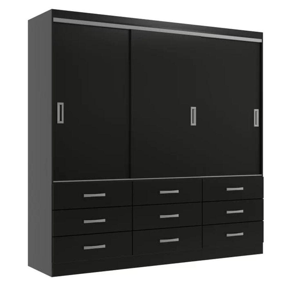 Guarda Roupa Casal Isabela 03 Portas 09 Gavetas - Black Black