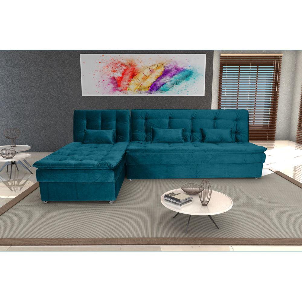 Sofá Cama Reclinavel com Chaise Penélope Turkey Petroleo F442 - Matrix