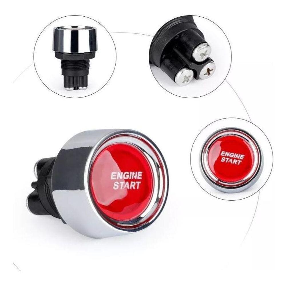 Botão Partida Start Stop Universal Com Led Cromado Iluminado