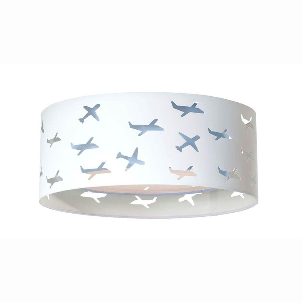 Luminária Infantil Plafon Aviões Duplo 50x16cm Azul/Branco