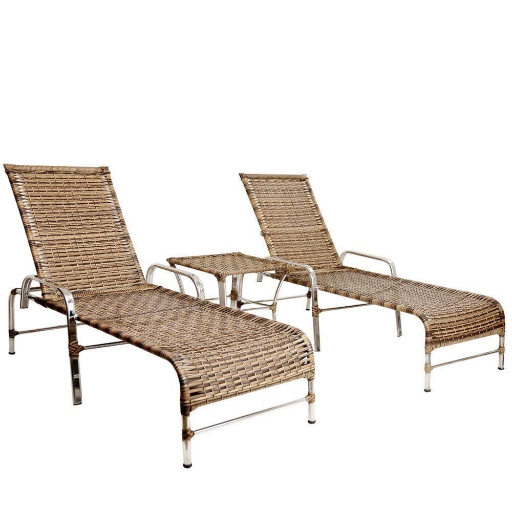 2 Espreguiçadeiras De Alumínio + 1 Mesa De Centro Cappuccino