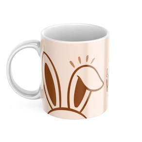 Canéca Xicara de Porcelana Personalizada Orealha de coelho Feliz Pascoa e Amigo Chocolate