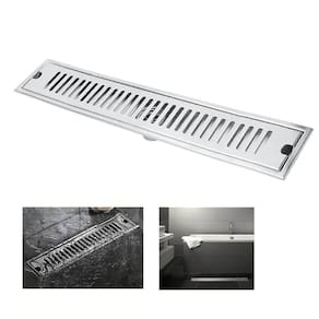 Ralo Linear Inox 50Cm Anti Odor Inseto Banheiro Area Externa