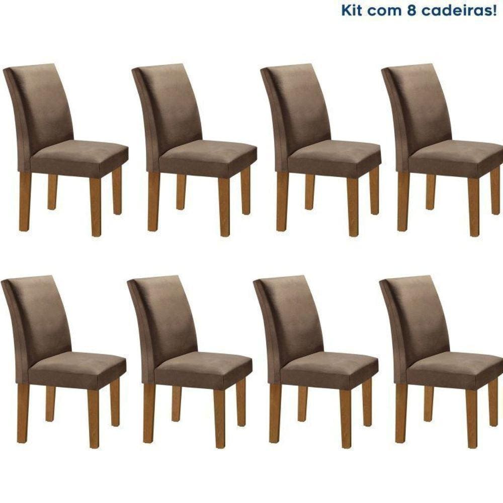 Conjunto 8 Cadeiras Estofadas Espanha Ypê/Marrom